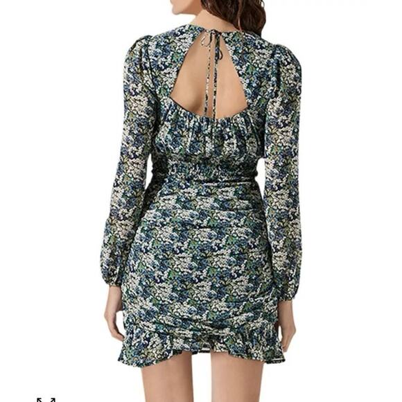 ASTR The Label Ruched Floral Green/Blue Mini Dress - Size S - Picture 3 of 8